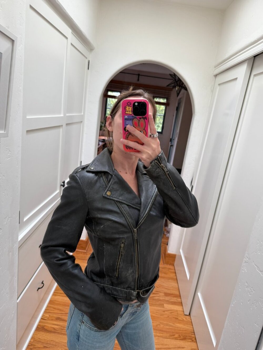 Current/Elliott Black Leather Moto Jacket Lambskin Distressed Size S (3)